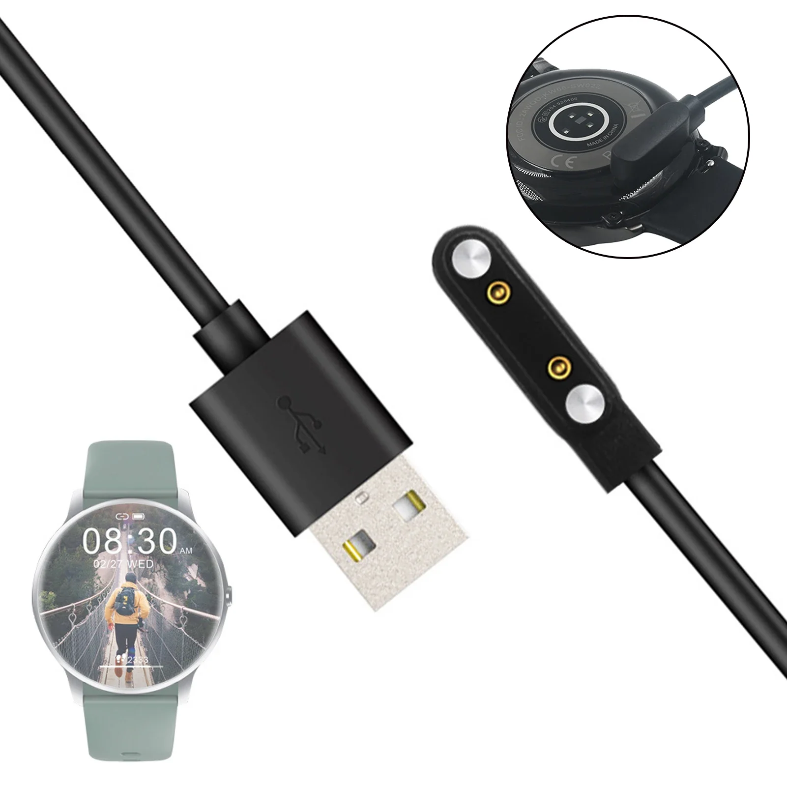 Cargador Magnético USB Para Smartwatch, Compatible Con YAMAY SW022, AGPTEK LW11, Ticwatch GTX, Haylou Solar LS05 Y Más