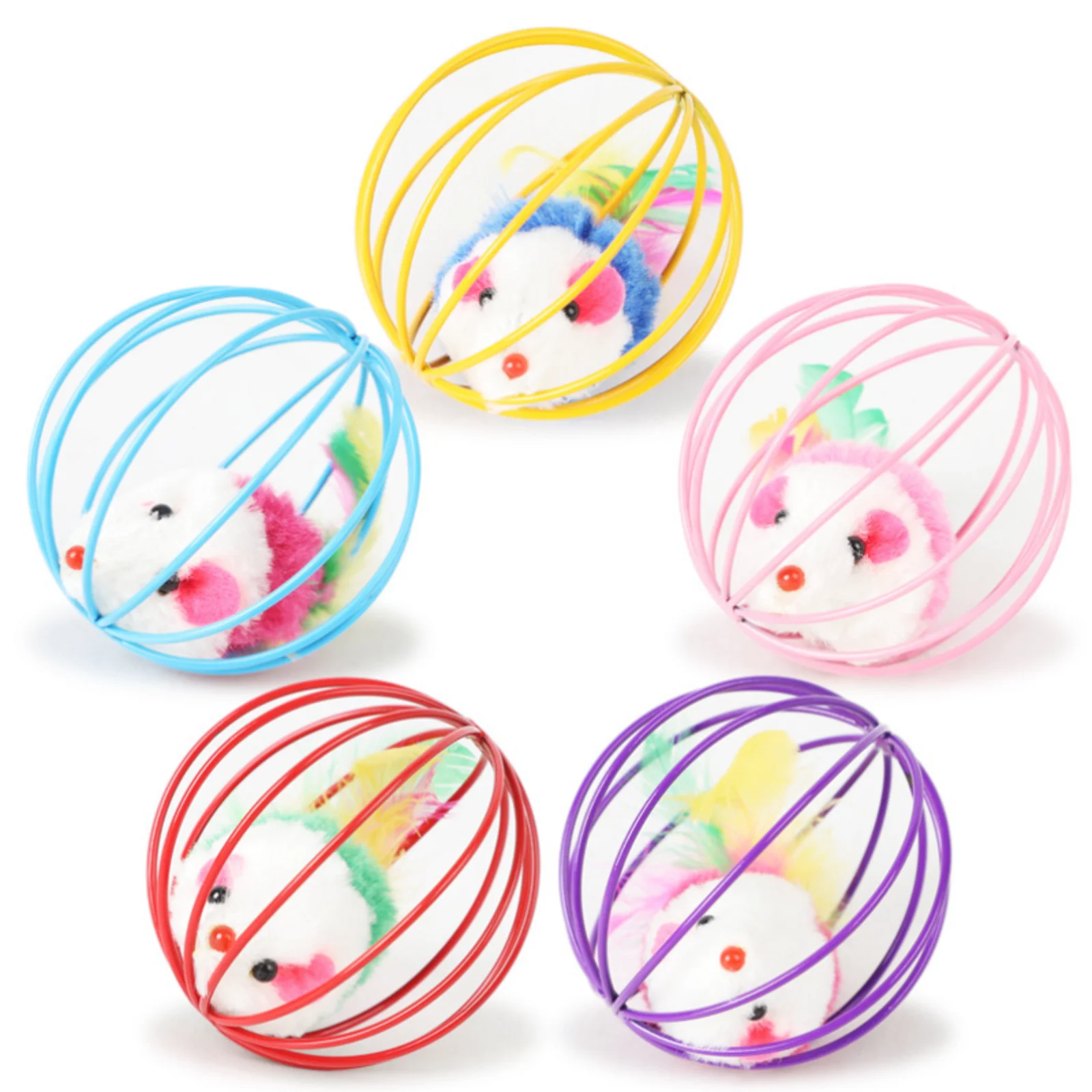 

1PC Funny Feather Mice Ball Cage For Kitten Creative Playing Toys Pet Products Play Cat Mouse Toy