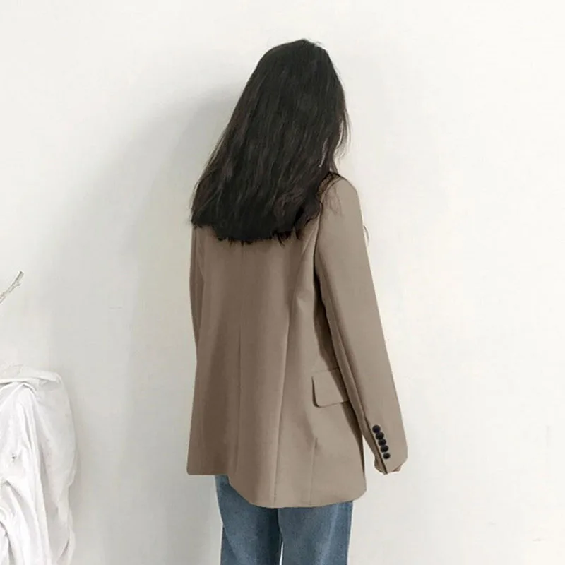 Elegant Women's Blazer Jacket Black Long Sleeve Button-Up Notch Lapel Office Jackets Woman Casual Solid Color with Pocket Blazer