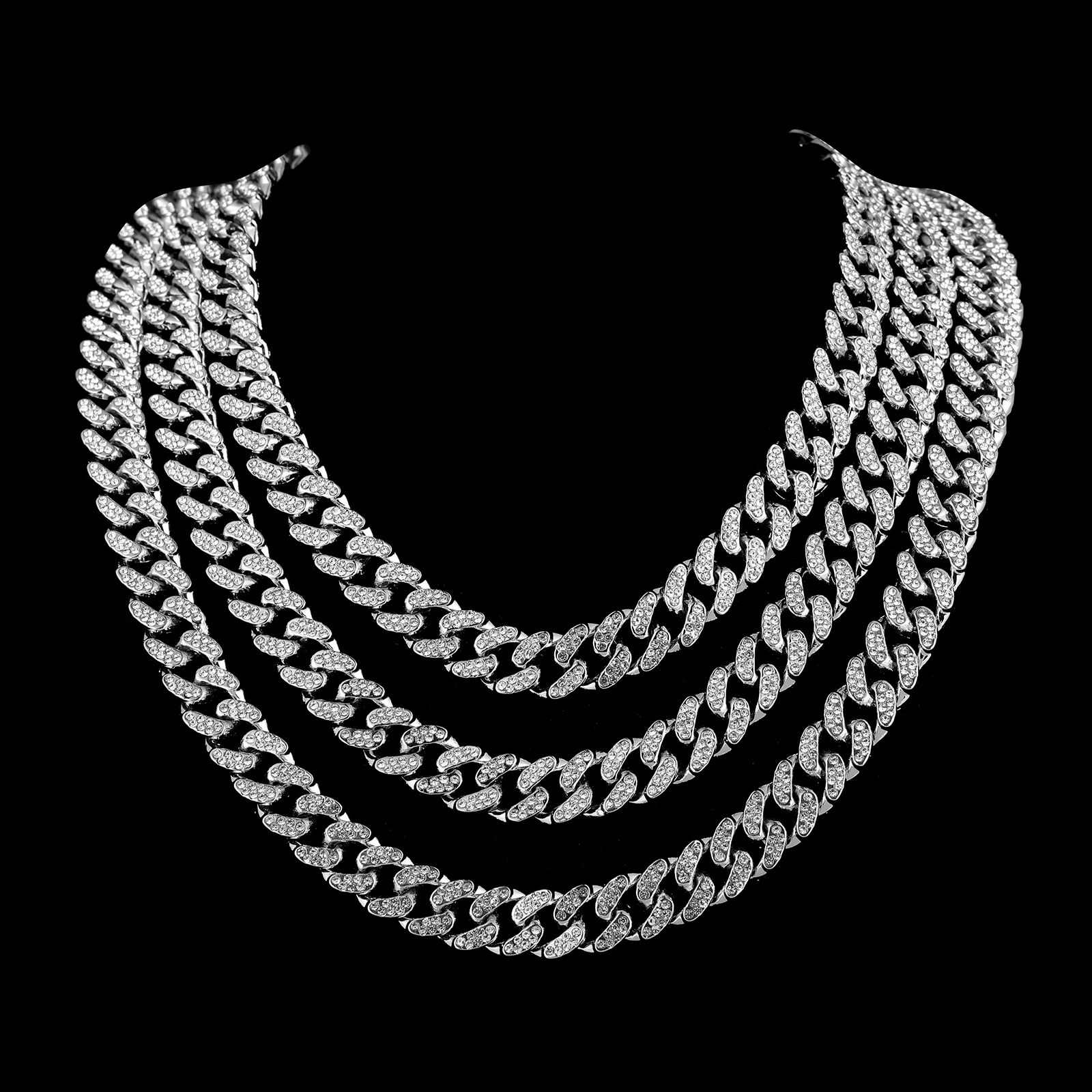 Men Miami Ice Out Hip Hop Cuban Link Chains Necklaces Gold Color Silver Color 8/18/20/24inch Chians