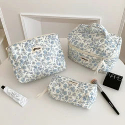 3 pezzi di cotone fiore casa Tote Storage Bags grande capacità viaggio Organzier Pouch custodia per il trucco delle donne