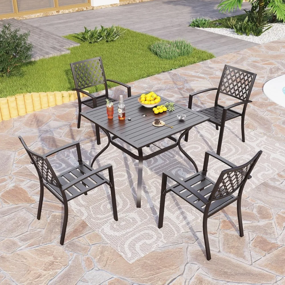 

Outdoor Dining Chairs Set of 2, Stackable Black Metal Wrought Iron Chairs, All Weather Dining Furniture for Patio, Deck, Proch.