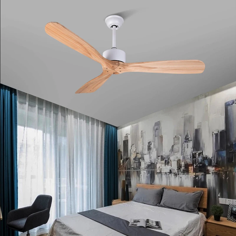 White Wooden Ceiling Fans Without Light Wooden Simple Ceiling Fans DC Remote Control Room Loft Fan Ventilateur De Plafond