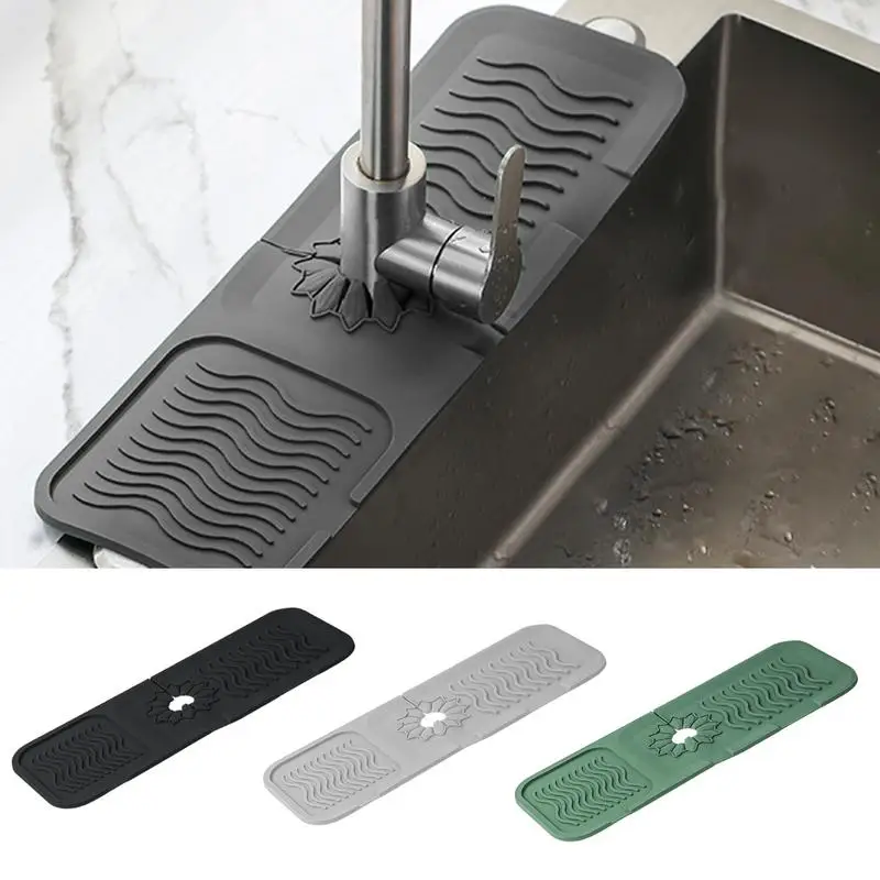 Kitchen Sink Silicone Draining Mat Faucet Mat Fast Drying Dish Drying Mats Efficient Faucet Draining Mat Protects Easy-Clean Fit