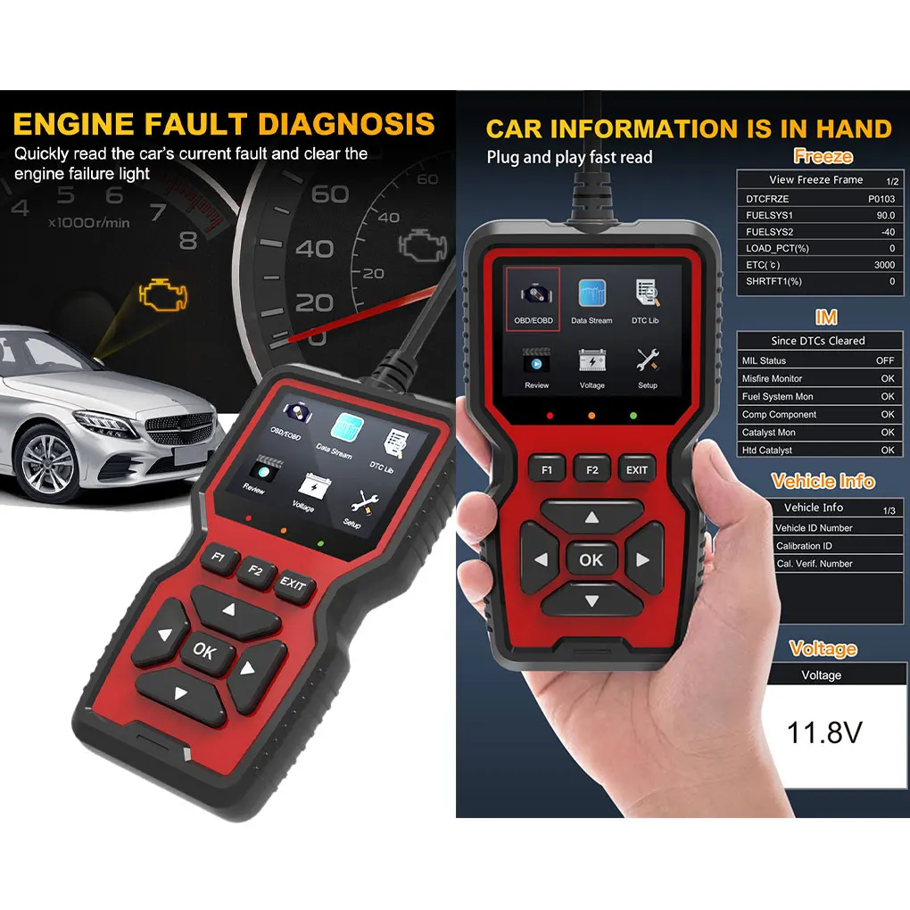 

OBD2 Scanner Live Data Professional Mechanic OBDII Diagnostic Code Reader Tool For Check Engine Light Battery Voltage Testing