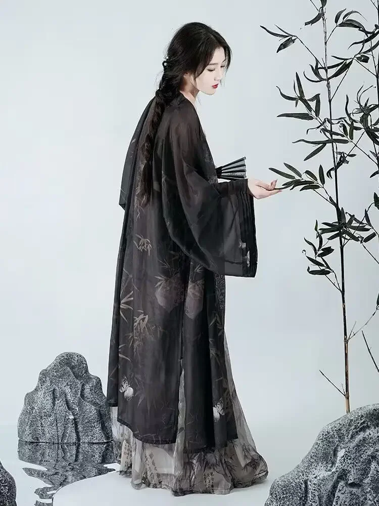 4XL Hanfu Dress Women Chinese Song Dynasty Modern Style Hanfu Oversized Cosplay Costume Summer Black Hanfu Sets Plus Size 3XL