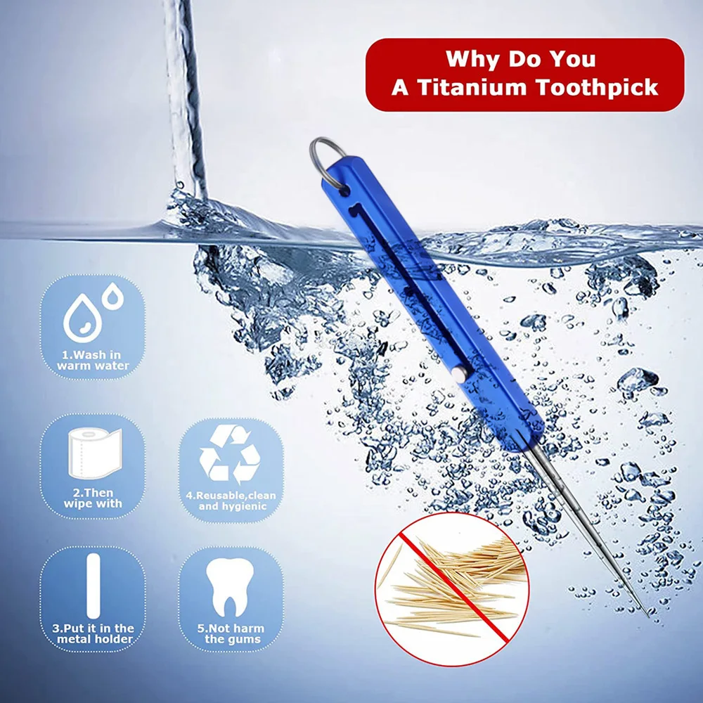 Adjustable Titanium Toothpick Portable Three Gear Reusable Teeth Pick for Fruit Snacks Outdoor Travel Kitchen Daily Use