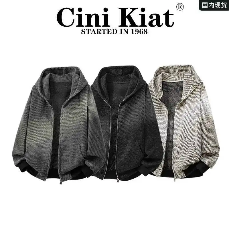 Man Knitting Cardigan Spring Vintage Heavyweight Knit Jacket For MenTweed Style Striped Hoodie Cardigan Outerwear