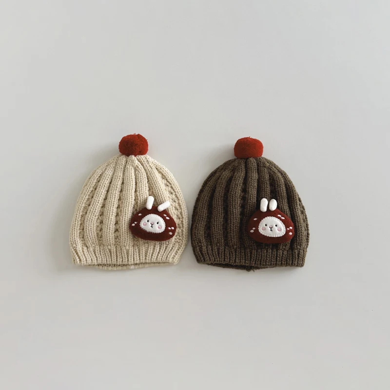 

Осенне-зимние детские шапочки, милые аксессуары с кроликом, детские вязаные шапки для мальчиков и девочек, мягкие теплые береты, детские шапки