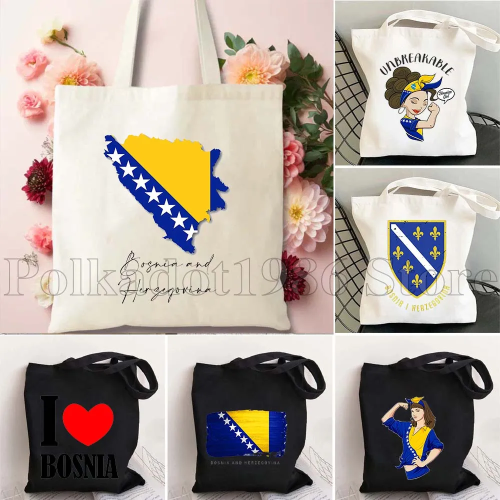 

Bosnia Herzegovina Flag Map Bosnian Gifts Upgraded Strap Durable Canvas Tote Bag Men Women Reusable Cotton Handbag Shoulder Bag