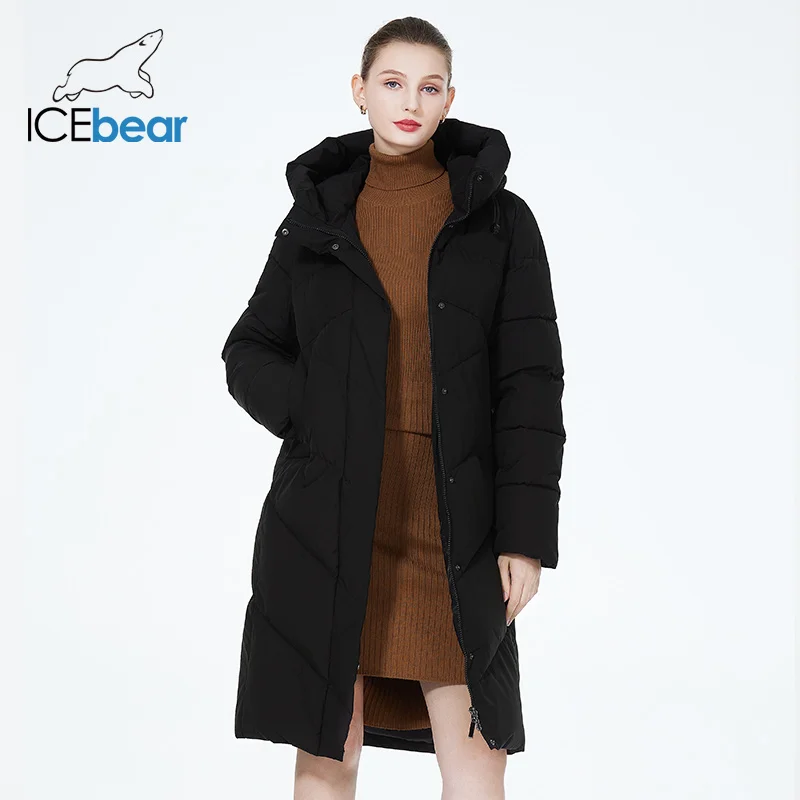 ICEbear 2023 winter quilted coat new long womens cotton jacket warm casual hooded parka GWD3716I