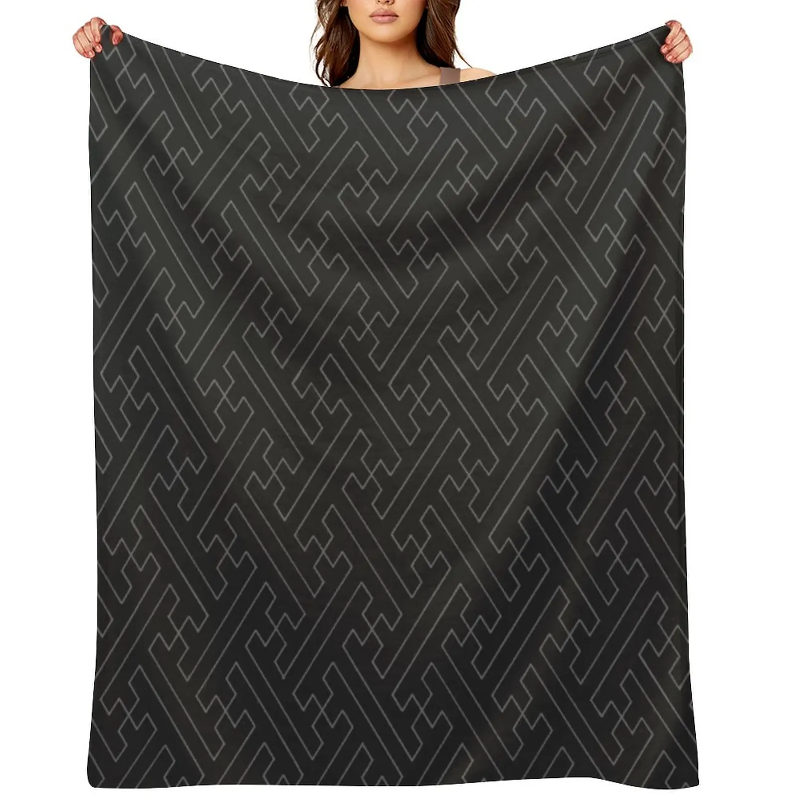

Traditional Japanese Sayagata Geometric Pattern in Greyscale/Black and Grey Throw Blanket Soft Plush Plaid Warm Blankets
