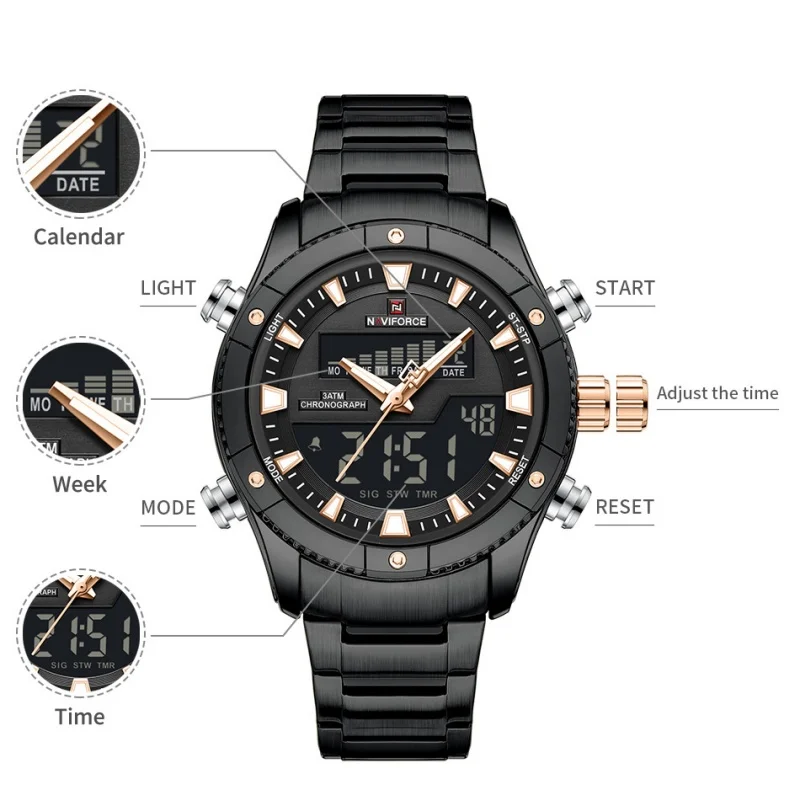 NAVIFORCE New Fashion Design Sports Men's Watches Waterproof Auto Day and Date Display Quartz Wristwatches