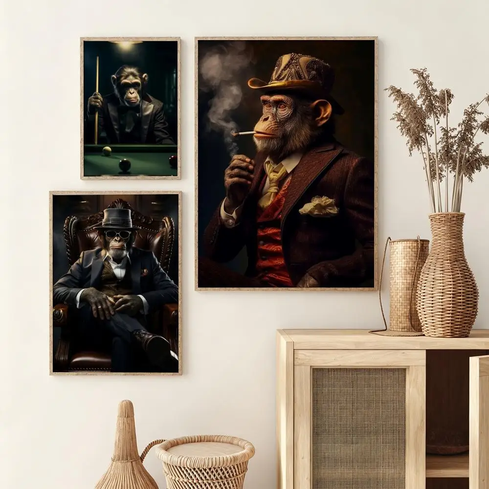 Steampunk Monkey Poster Stickers Painting Mural Wall Decals for Bedroom Living Room Home Self-Adhesive HD Decor Gift