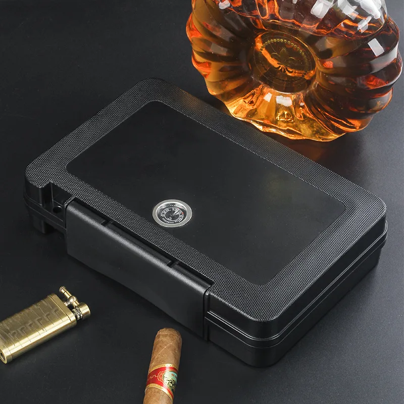 Hygrometer Humidifier Portable Cigar Humidor Box Cigar Case Travel Dust proof Shockproof Black Cigar Holder Storage Box Smoking