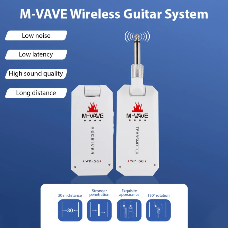 

Беспроводная гитарная система M-VAVE 5,8G, перезаряжаемая модель, набор UHF Plug and Play для электрогитары, бас
