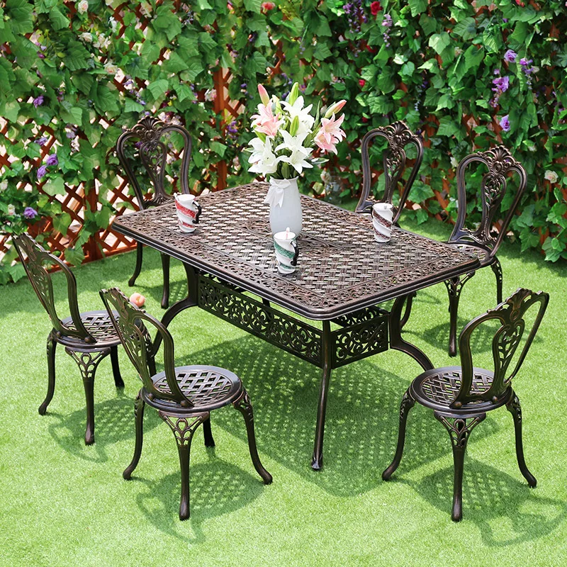 Outdoor Iron Art Tea Table, Cast Aluminum Table and Chair Combination Three to Five Piece Set, Outdoor Balcony, Garden, Courtyar