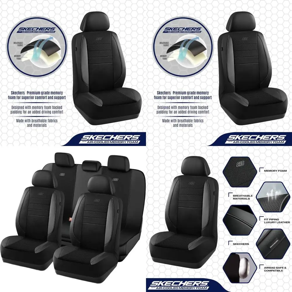 

Universal Black Air-Cooled Memory Foam Seat Covers with Mesh, Thick, Piping Leather, Airbag Compatible for Cars, Vans, Trucks, S