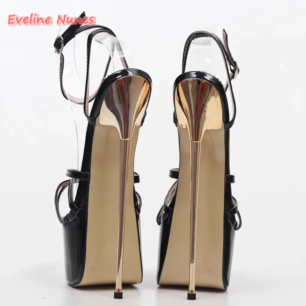 Black 22cm Ultra High Heel Platform Sandals News Women\'s Solid Metal Design Pointed Toe Fashion Sexy Shoes For footwear