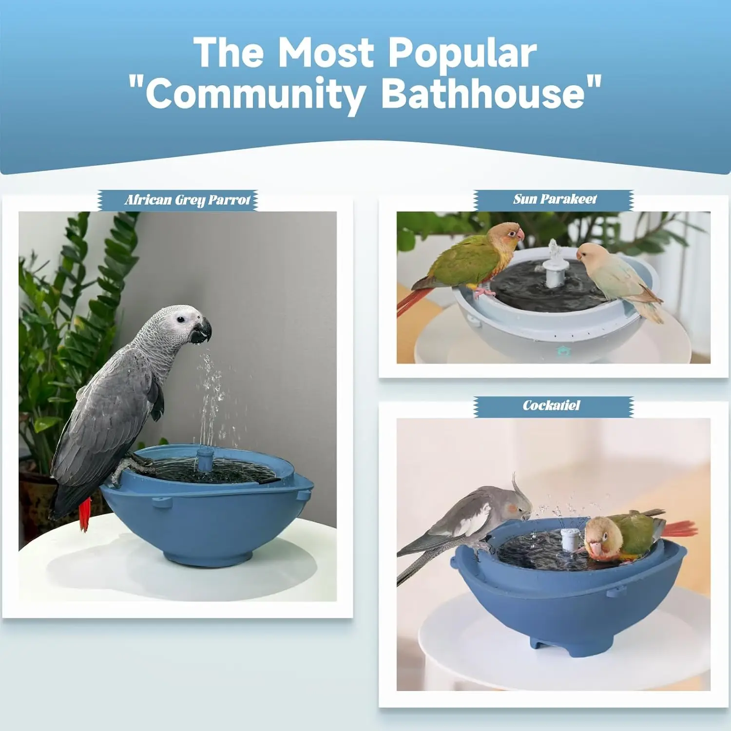 نافورة حمام الطيور الشمسية مع 3 فوهات، حماية تلقائية منخفضة للمياه، أزرق عميق - هدية حديقة لمحبي الطيور