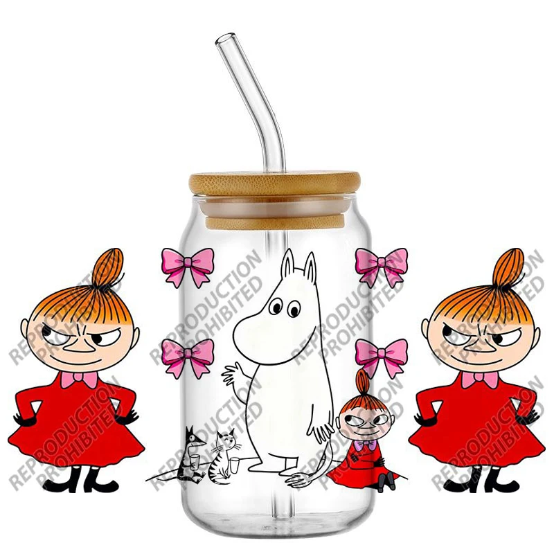 새로운 만화 하마 UV DTF 컵 랩 (16온스용) 방수 UVDTF 전사 스티커, 안경 컵 DIY 문민 머그 스티커용 데칼