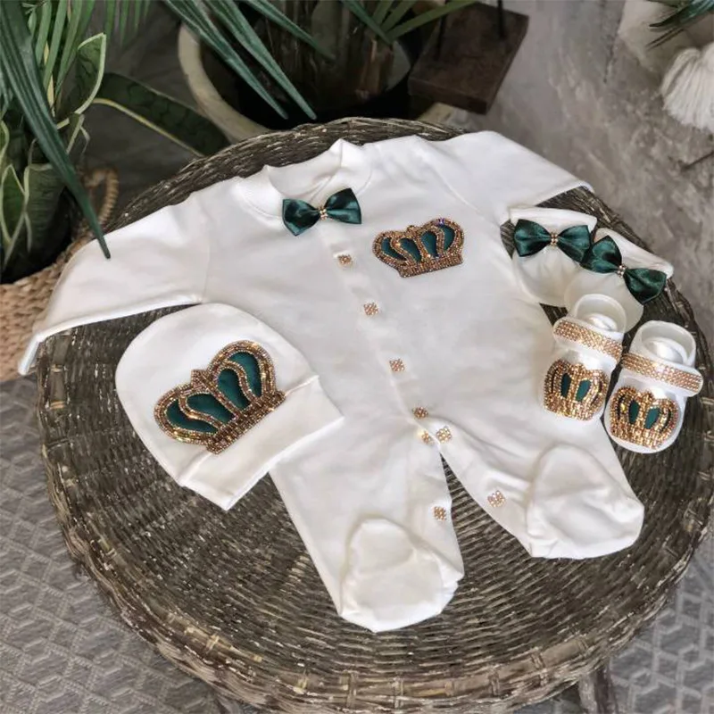 Ins Handmade Newborn Cotton Sweet Clothes Gold Crystal Luxury Baby Bling Romper Baby Boutique Quality Sweet Clothes