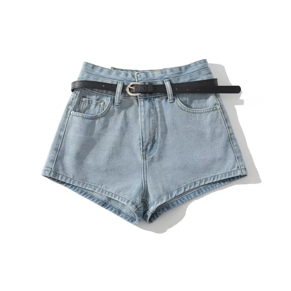 Cintura alta perna larga ort jeans para mulheres verão calças quentes retro rua sle emagrecimento a linha com cinto denim orts