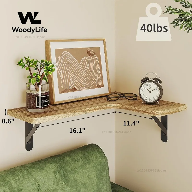 Rural Style Wooden Wall Rack Wall Mounted Floating Baffle Solid Wood Corner Storage Rack