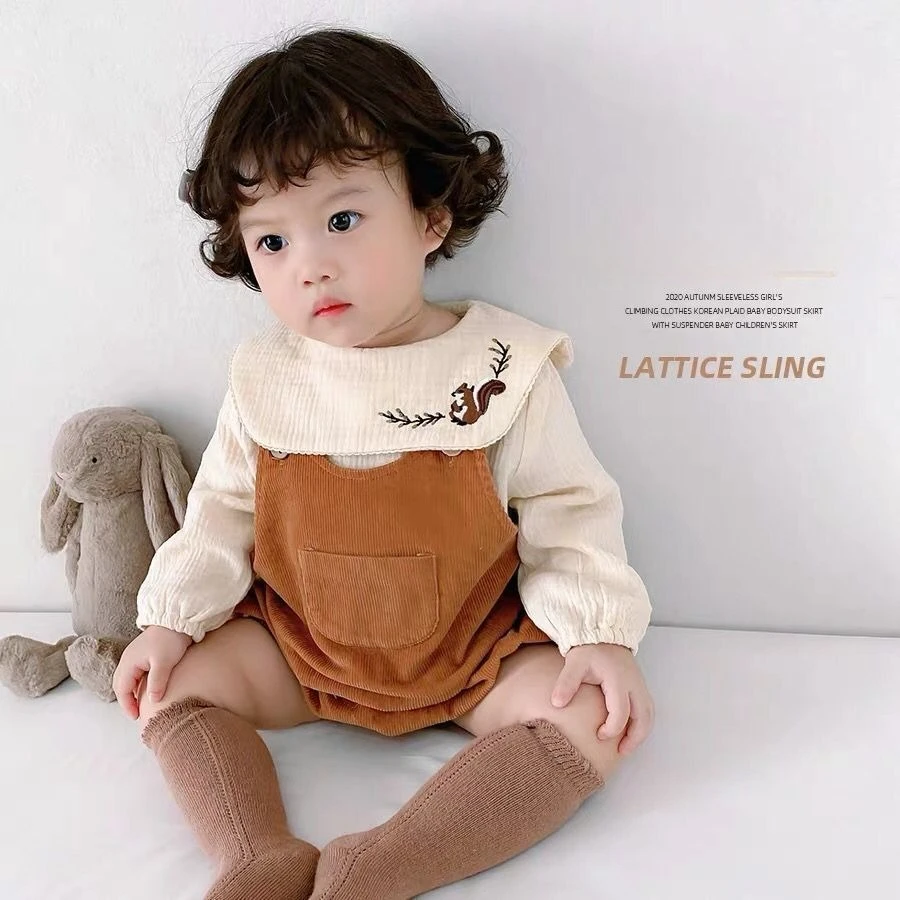 

Spring and Autumn Baby Girl Long Sleeve Strap Corduroy Two Piece Set Newborn Baby Outing Set Trendy Clothes Cute
