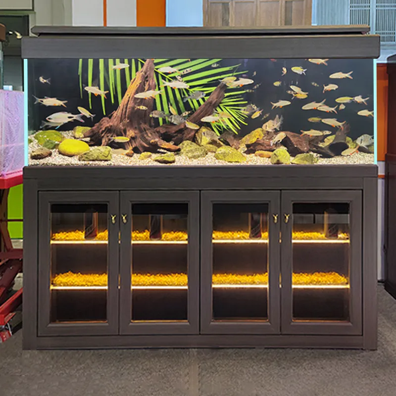 Solid wood arowana tank ultra-white glass aquarium bottom filter household living room large screen wine cabinet fish tank