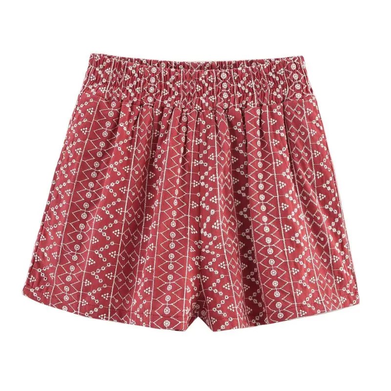 2025 été nouveau femmes brodé évider confortable décontracté orts l taille Faion polyvalent autre matériel orts