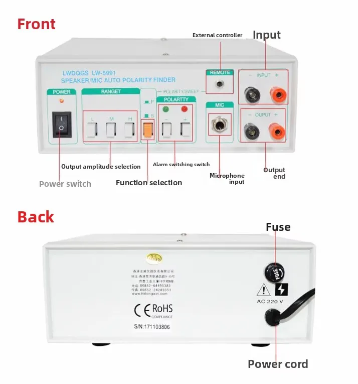 AC 220V Automatic Speaker Polarity Tester Audio Testing Instrument Mic/Headphone/Speaker Tester 0.2s Fast Detection LW-5991