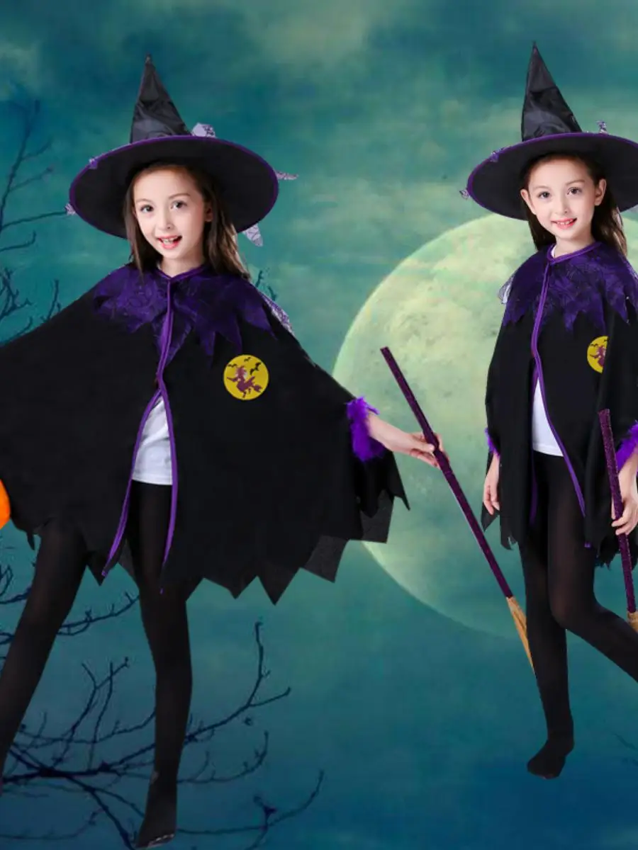 

Детский костюм на Хэллоуин: Платье-накидка ведьмы для мальчиков и девочек, наряд для ролевых игр и выступлений