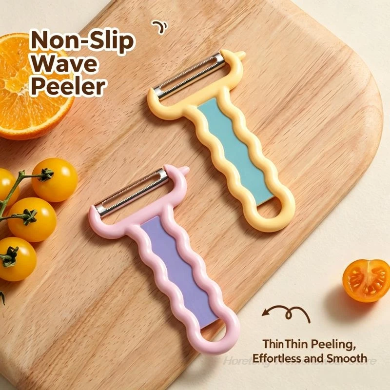 430 Stainless Steel Wave Non-Slip Handle Vegetable Peeler Serrated Blade Multi-function Peeler Hangable Kitchen Peeling Tools