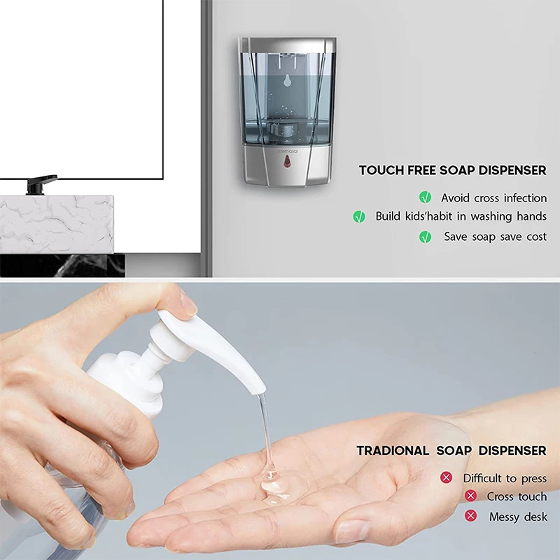 Imagem -04 - Interhasa Touchless Mão Sanitizer Dispenser Wall Mount Automático Comercial Cozinha 600ml