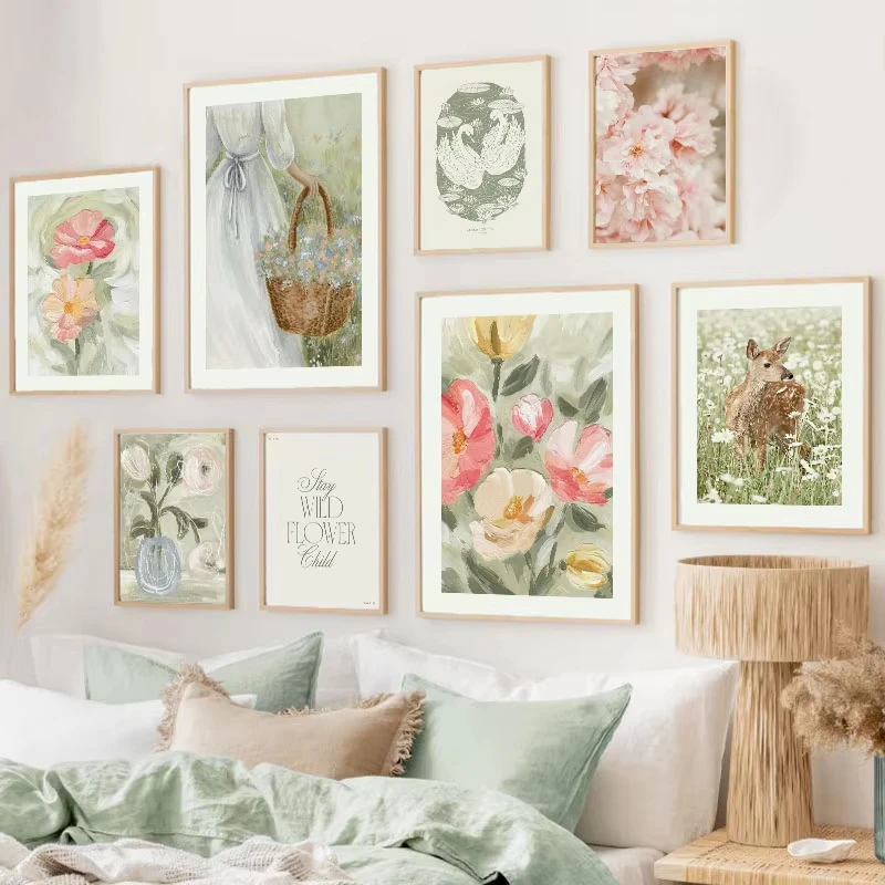Vintage Vase Deer Lily Gallery Color Posters and Prints Nordic Wall Art Canvas Painting Living Room Home Decoration Pictures