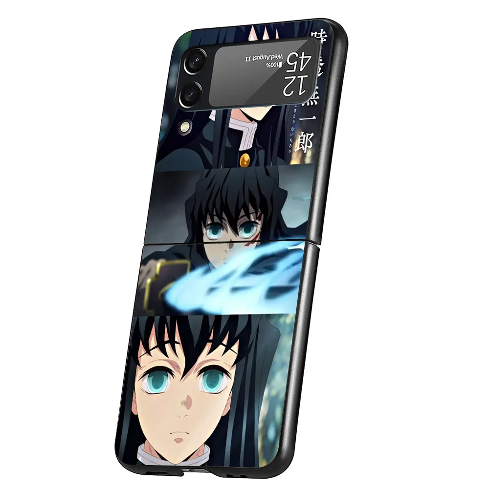 Funda de teléfono Demon Slayer Tokitou Muichirou para Samsung Galaxy Z Flip 6 5 4 3 5G ZFlip6 ZFlip5 ZFlip4 ZFlip3, color negro