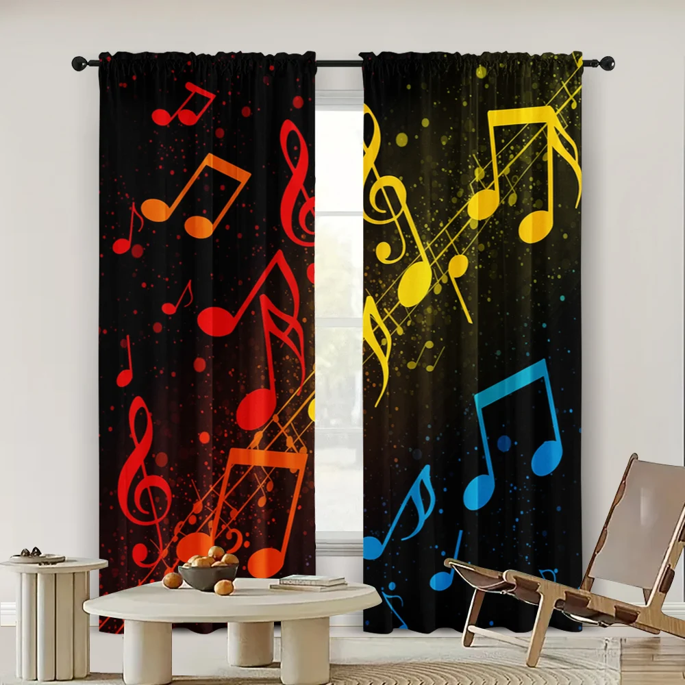 2pcs, spring summer Curtains Vibrant musical notes Art Digital Print Drapes Polyester Home Decor for Bedroom, Living Room, Study