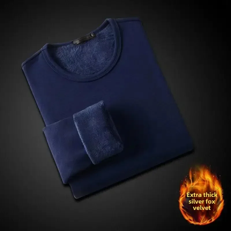 Winter Fleece-Lined Long Sleeve T-Shirt Solid Color Men Women's Same Style Fashion Round Neck Quick Sell Customer Product