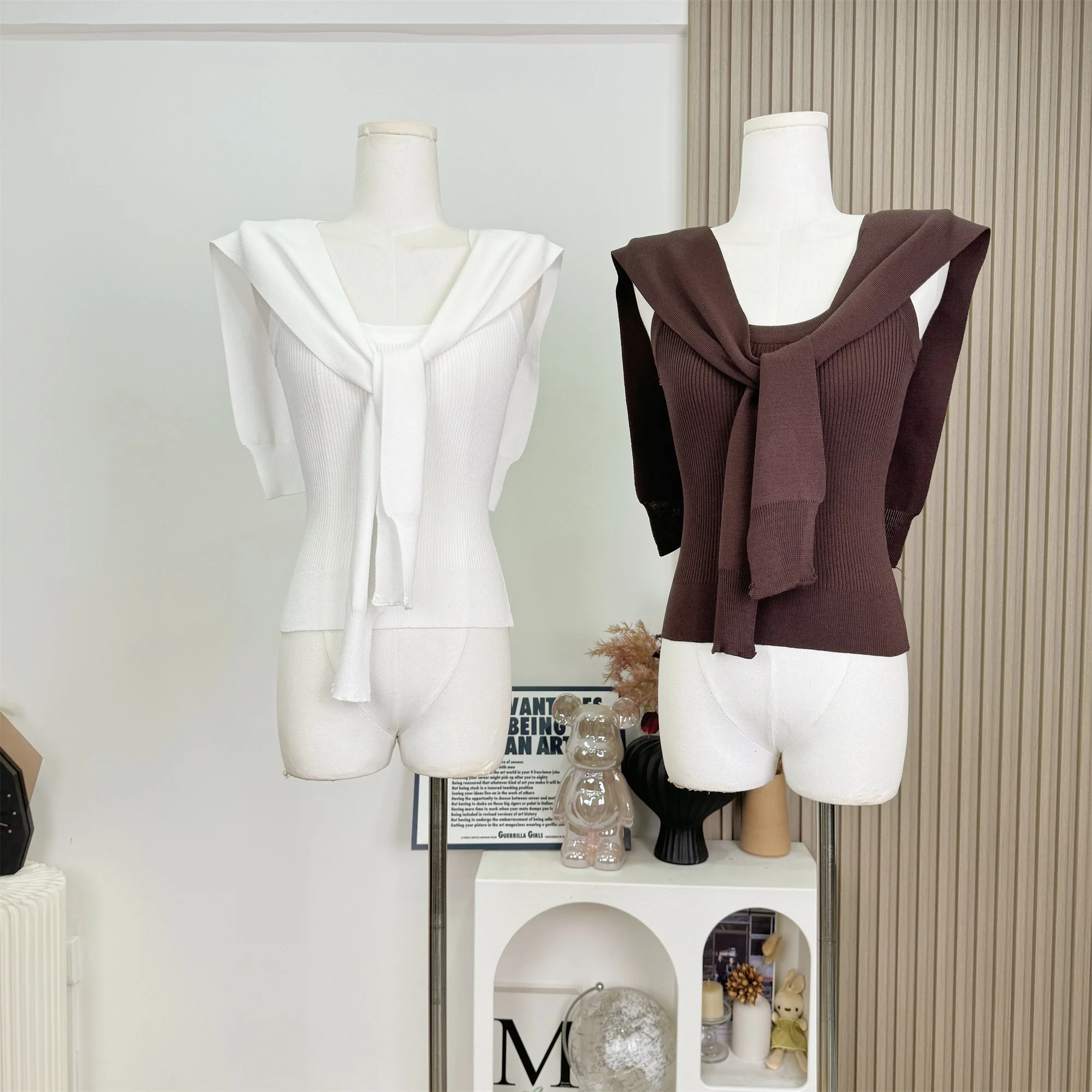 

Skin-friendly Breathable Korean Style Women's Summer Two-piece Set Shoulder Vest Comfortable Top Women Clothes