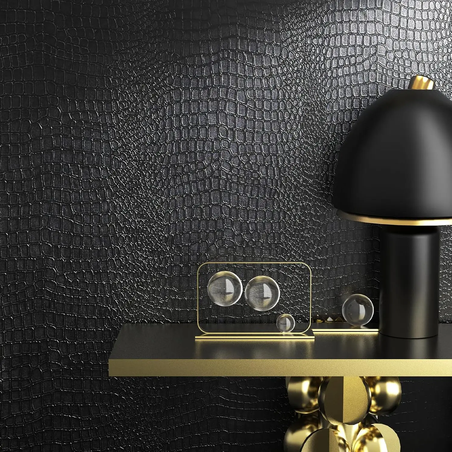 40cm Crocodile Wallpaper Charcoal Black Textured Wallpaper Embossed Contact Paper Dark Wall Decor Modern Wallpaper for Bedroom