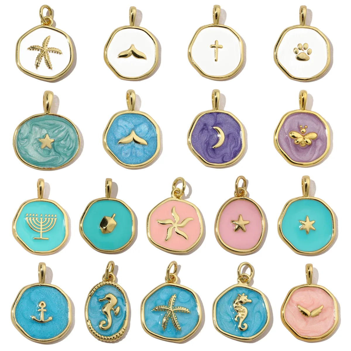 3pcs/Lot 18k Gold Plated Enamel Moon Butterfly DIY Charms Women Starfish Seahorse Necklace Pendants Wing Star Jewelry