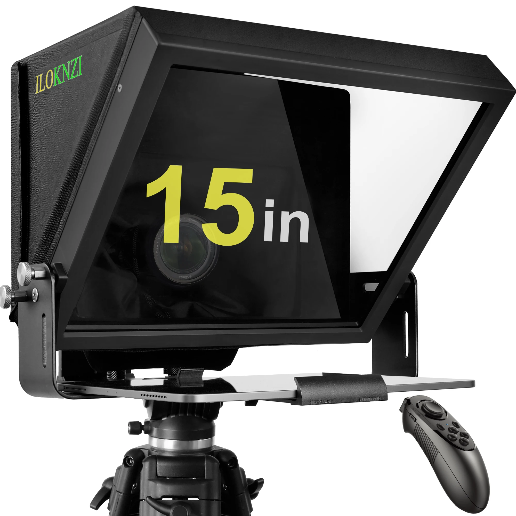 15 inch Portable Universal Teleprompter With Remote Controls and App Professional Recording prompter 70/30 Beam Splitter Glass