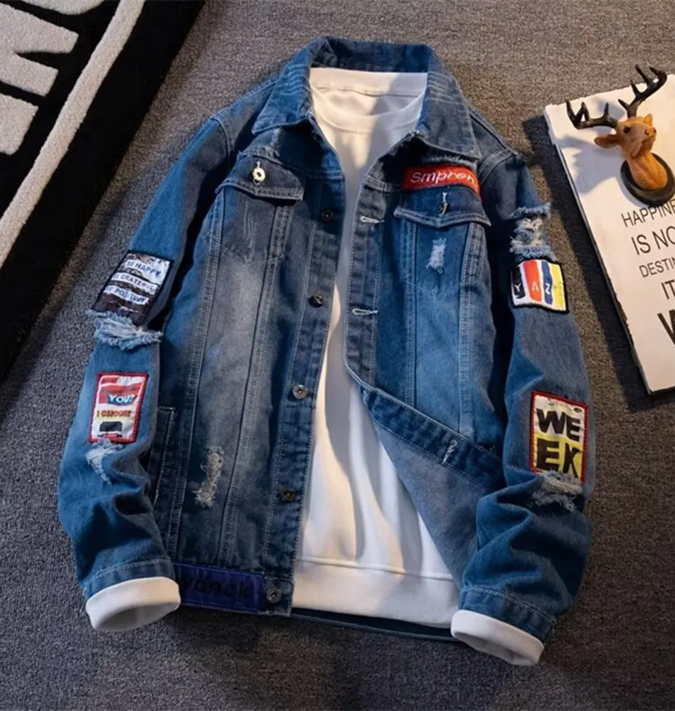 

2025 autumn and winter new men's high-quality trendy personalized printed collar denim jacket jacket