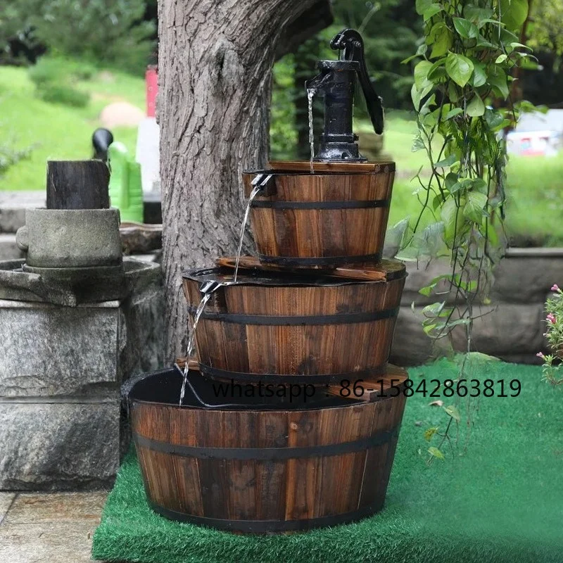 Antiseptic Wood Landscape Fish Pond Fountain Outdoor Garden Balcony Courtyard Feng Shui Flowing Water Ornament