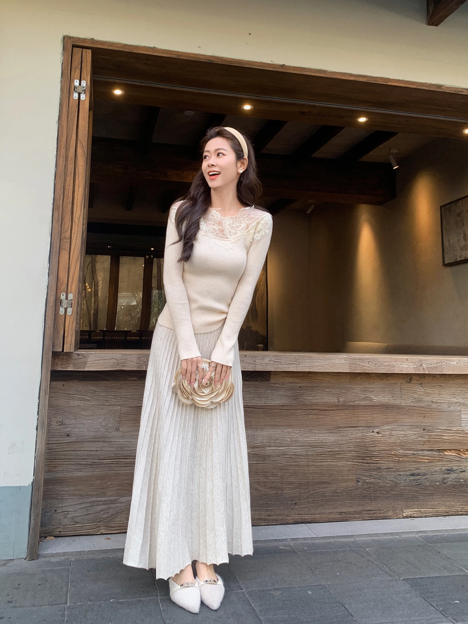 

mat Sle Knitted Long Skirt Women's Pleated Skirt Elastic Waist Furry Winter Faion Ladies Skirts