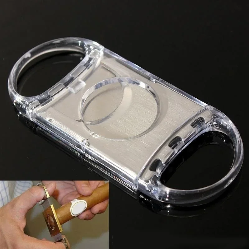 Portable Cigar Cutter Transparent Plastic Shell Cigar Tool Colorful Double-edged Cigar Cutter Travel Cigar Cutter Random Color
