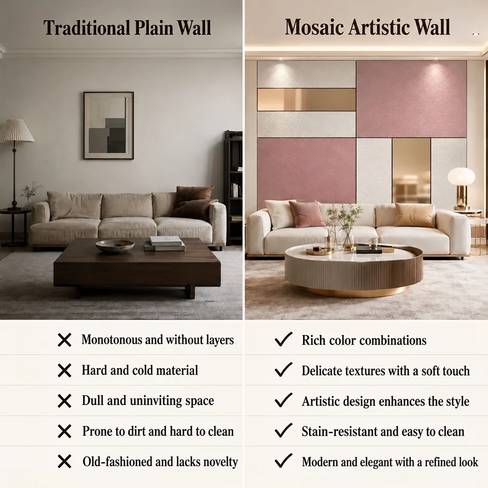 30*30cm Leather Glass Mosaic Self-Adhesive Tile 3D Stereo Background Wall KTV Hotel Shop Living Home Decorative Wall Sticker