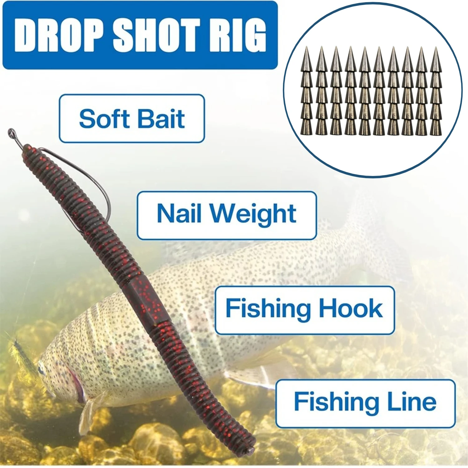 20pcs/lot Fishing Insert Lead Weight 0.5g 1g 1.5g 2g FLead Weight for Worm Weight Sinker Fishing Soft Bait Fishing Accessories