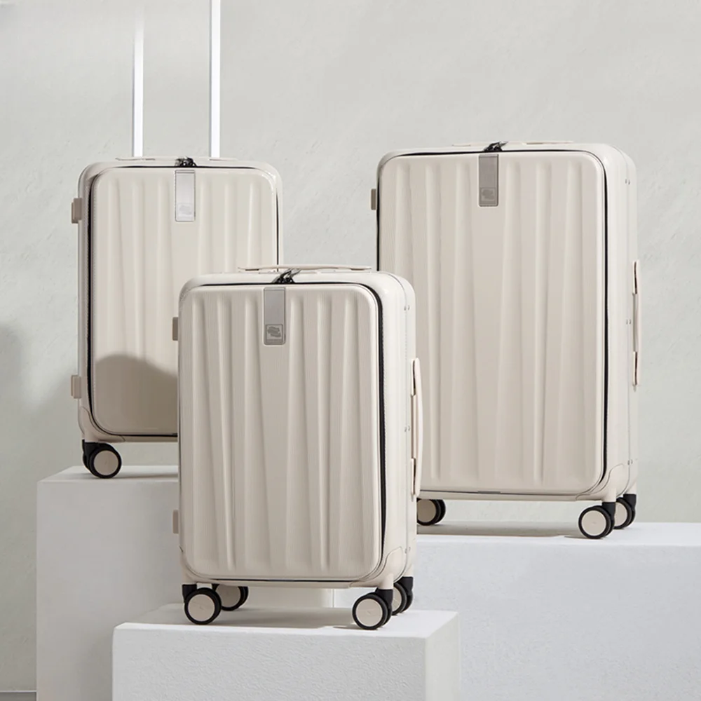 travel luggage trolley suitcase sets front opening aluminum frame PC lightweight TSA lock trolley suitcase